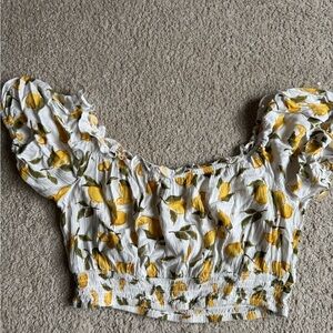 Floral Puff Sleeve Top - Yellow and White